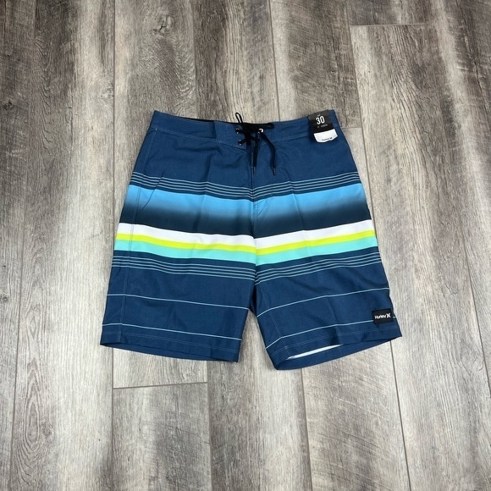 Hurley Mens Blue Stripe Swim Trunks